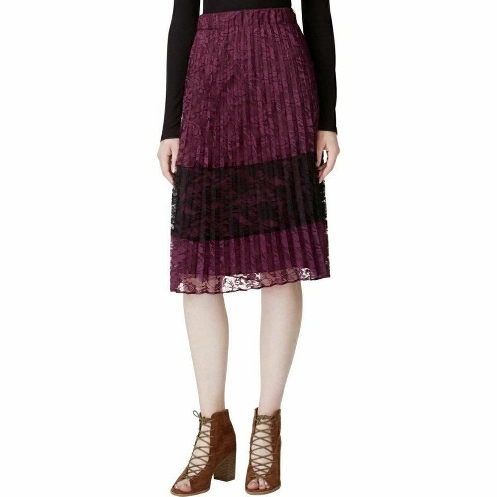 Maison Jules Womens Purple Black Chiffon Colorblock Knee-Length Pleated Skirt